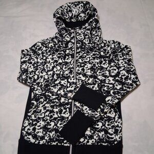 Lululemon Scuba Hoodie Women's Size 6 Black White Floral Print Full Zip Jacket